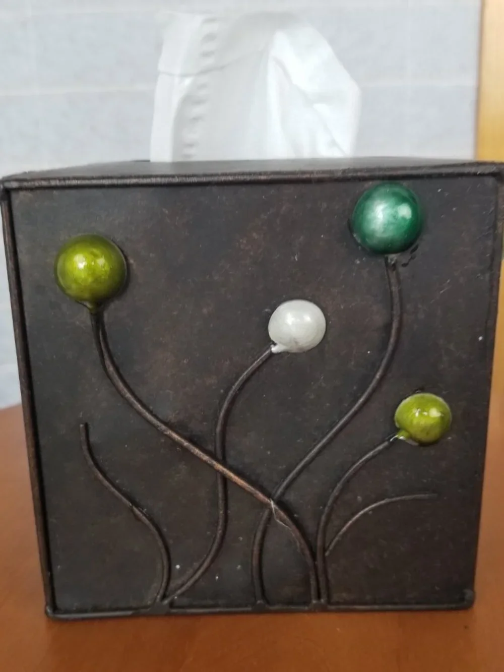 Brown Metal Tissue Box Holder Square Four-Sided Design Abstract Coastal 5.5